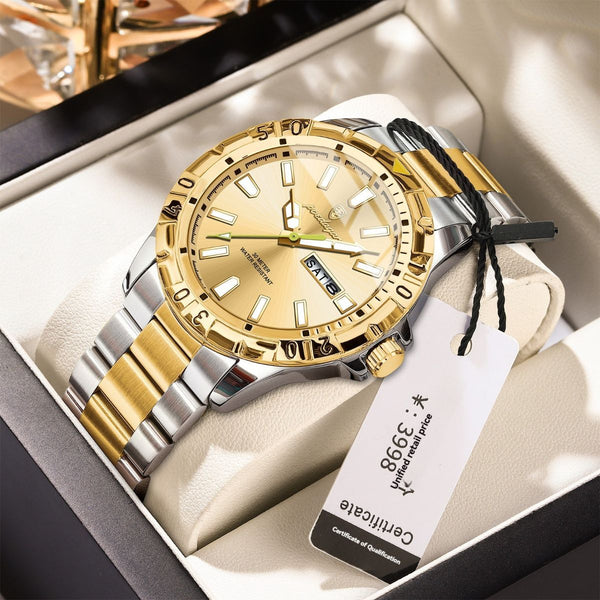 Men'S Watch Stainless Steel Watch Blue Dial Watch Water-Resistant Watch - 959 gold silver - Size 01