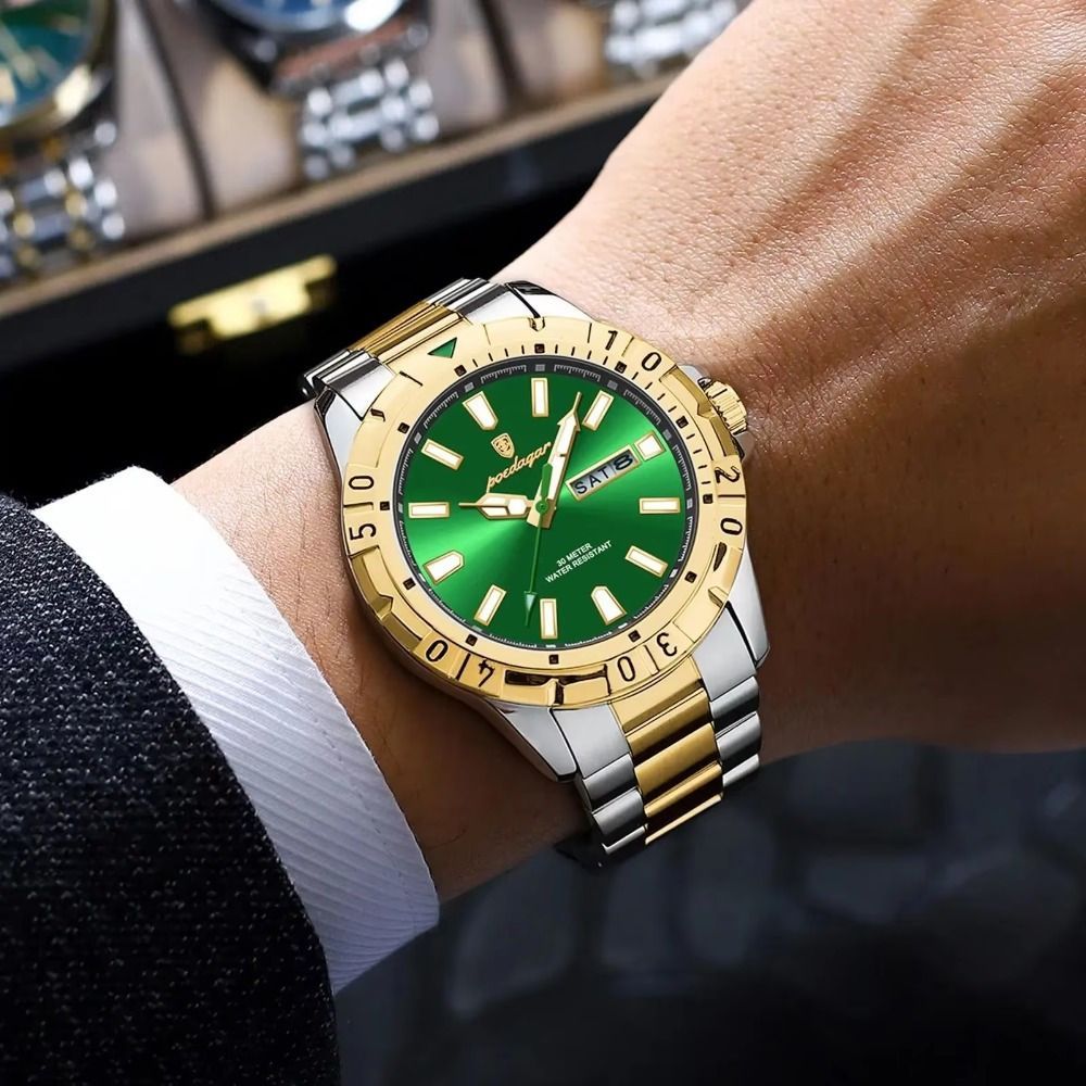 Men'S Watch Stainless Steel Watch Blue Dial Watch Water-Resistant Watch - 959Silver Green - Size 01