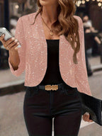 Sparkly Women'S Jacket Sheer Jacket Women'S Outerwear Fashion Jacket Glamorous - Black - Size L