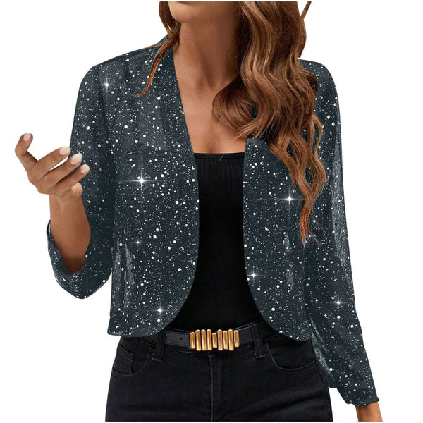 Sparkly Women'S Jacket Sheer Jacket Women'S Outerwear Fashion Jacket Glamorous - Dark Gray - Size M