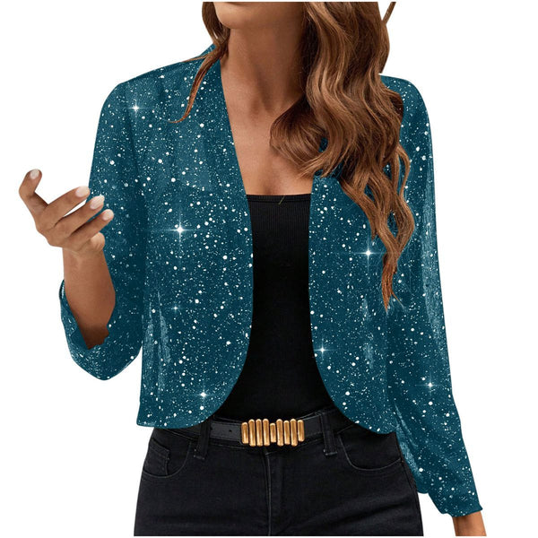 Sparkly Women'S Jacket Sheer Jacket Women'S Outerwear Fashion Jacket Glamorous - Turquoise - Size XL