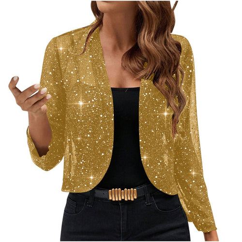 Sparkly Women'S Jacket Sheer Jacket Women'S Outerwear Fashion Jacket Glamorous - Yellow - Size L
