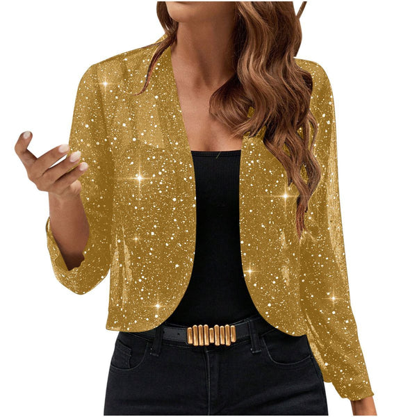 Sparkly Women'S Jacket Sheer Jacket Women'S Outerwear Fashion Jacket Glamorous - Yellow - Size M