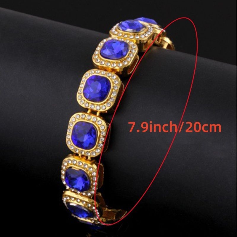 Men'S Watch Set Luxury Men'S Watch Artificial Gemstone Bracelet Cross Necklace - Blue - Size 1