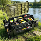 Double-layer multi-function outdoor storage fishing box, can be used as a stool, convenient storage of various fishing lines, bait, live fish.