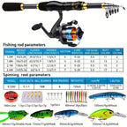 Proberus fishing rod reel set, including spinning reel, 1.8-meter fishing rod, fishing line, artificial bait, lead weight hook, complete set with storage bag