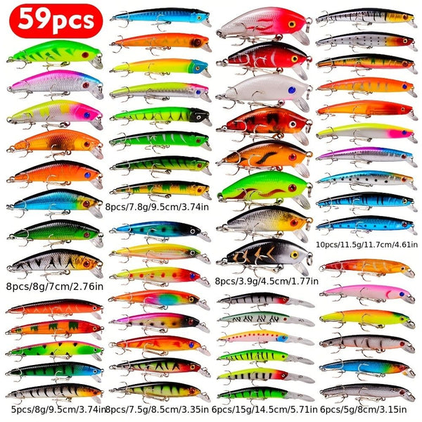 59 - piece Fishing Lure Set - High - Quality, Trending & Hot - Selling! Free Shipping