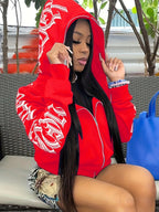 Y2k Hoodie Gothic Streetwear Women'S Zip-Up Jacket Letter Print Hoodie - White - Size XL(AU XL/EU52)