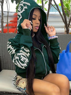 Y2k Hoodie Gothic Streetwear Women'S Zip-Up Jacket Letter Print Hoodie - Gray - Size M(AU M/EU48)