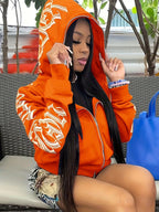 Y2k Hoodie Gothic Streetwear Women'S Zip-Up Jacket Letter Print Hoodie - Light Purple - Size M(AU M/EU48)