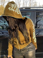 Y2k Hoodie Gothic Streetwear Women'S Zip-Up Jacket Letter Print Hoodie - Tangerine - Size XL(AU XL/EU52)