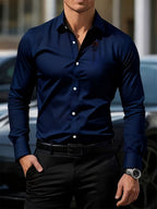 Men'S Formal Shirt Slim Fit Dress Shirt Long Sleeve Shirt Printed Shirt - Green - Size M(AU M/EU48)