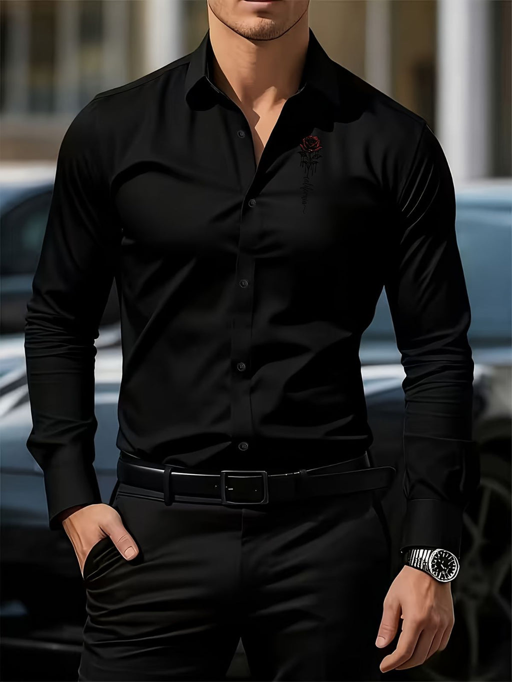 Men'S Formal Shirt Slim Fit Dress Shirt Long Sleeve Shirt Printed Shirt - navy blue - Size 2XL(AU 2XL/EU54)