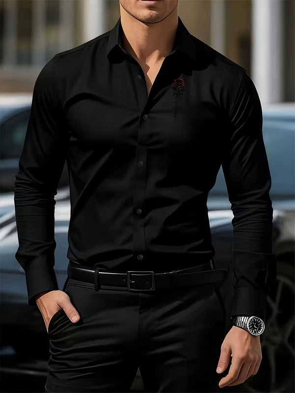 Men'S Formal Shirt Slim Fit Dress Shirt Long Sleeve Shirt Printed Shirt - Coffee - Size S(AU S/EU46)