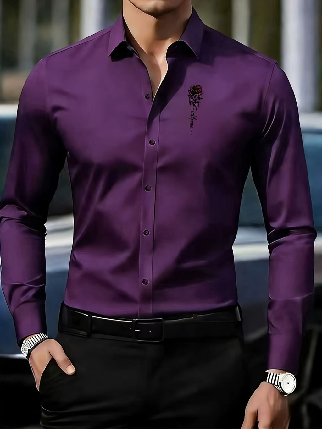 Men'S Formal Shirt Slim Fit Dress Shirt Long Sleeve Shirt Printed Shirt - Burgundy - Size 3XL(AU 3XL/EU56)