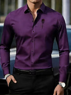 Men'S Formal Shirt Slim Fit Dress Shirt Long Sleeve Shirt Printed Shirt - Khaki - Size L(AU L/EU50)
