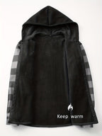 Plaid Hooded Jacket with Velvet Lining - Red - Size 3XL(AU 3XL/EU56)