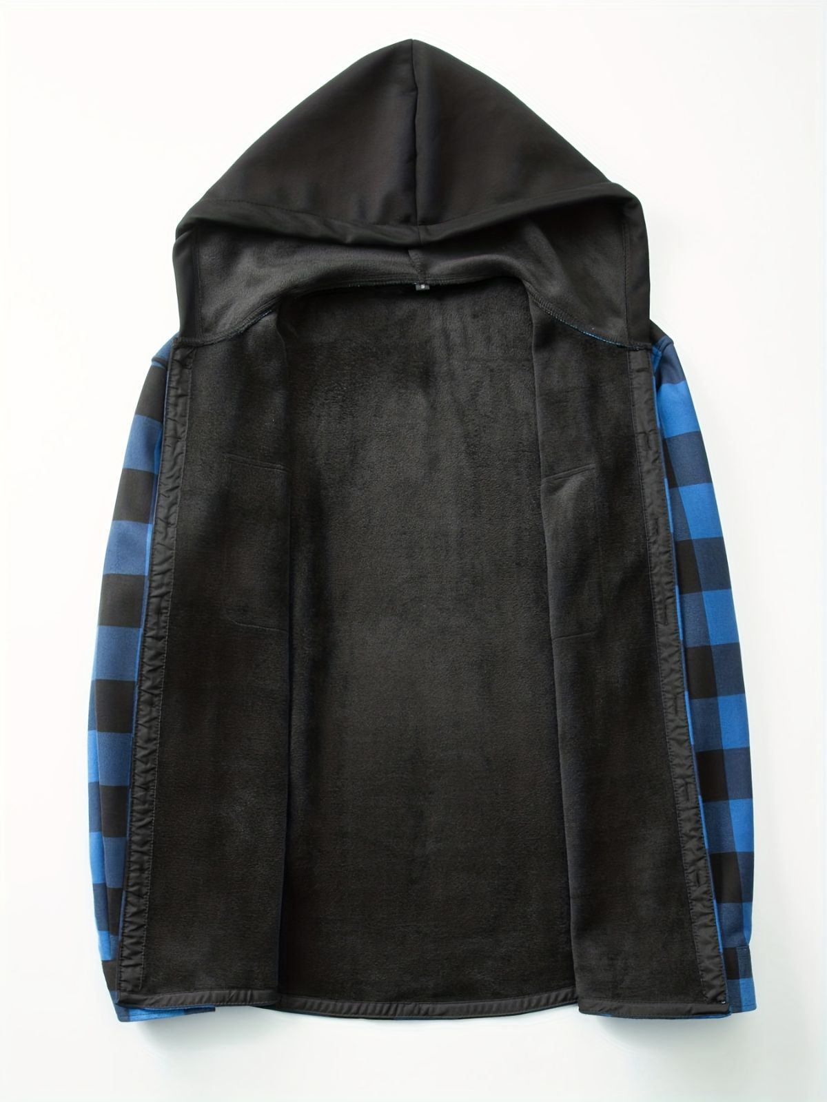Plaid Hooded Jacket with Velvet Lining - Red - Size 3XL(AU 3XL/EU56)