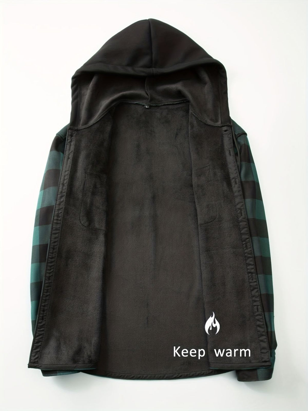 Plaid Hooded Jacket with Velvet Lining - Green - Size 2XL(AU 2XL/EU54)