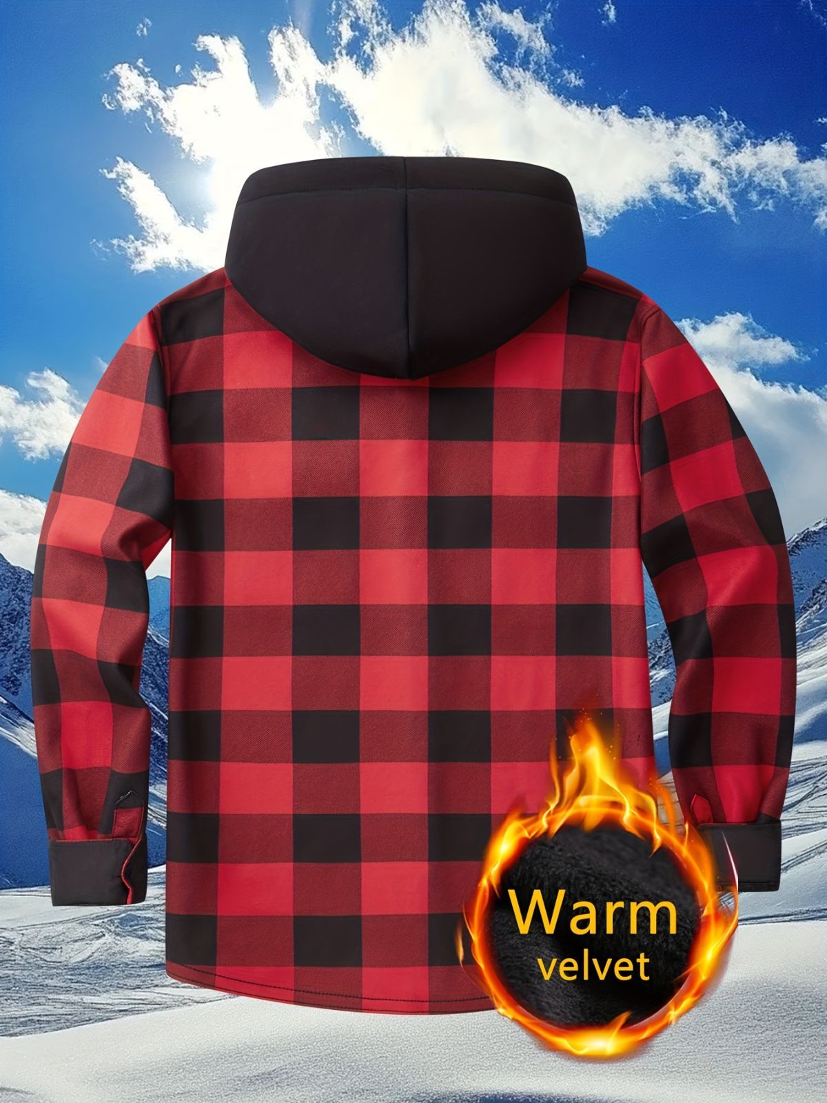 Plaid Hooded Jacket with Velvet Lining - Green - Size 2XL(AU 2XL/EU54)