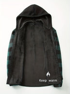 Plaid Hooded Jacket with Velvet Lining - Yellow - Size M(AU M/EU48)