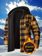 Plaid Hooded Jacket with Velvet Lining - Yellow - Size 2XL(AU 2XL/EU54)