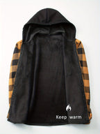 Plaid Hooded Jacket with Velvet Lining - Yellow - Size 2XL(AU 2XL/EU54)