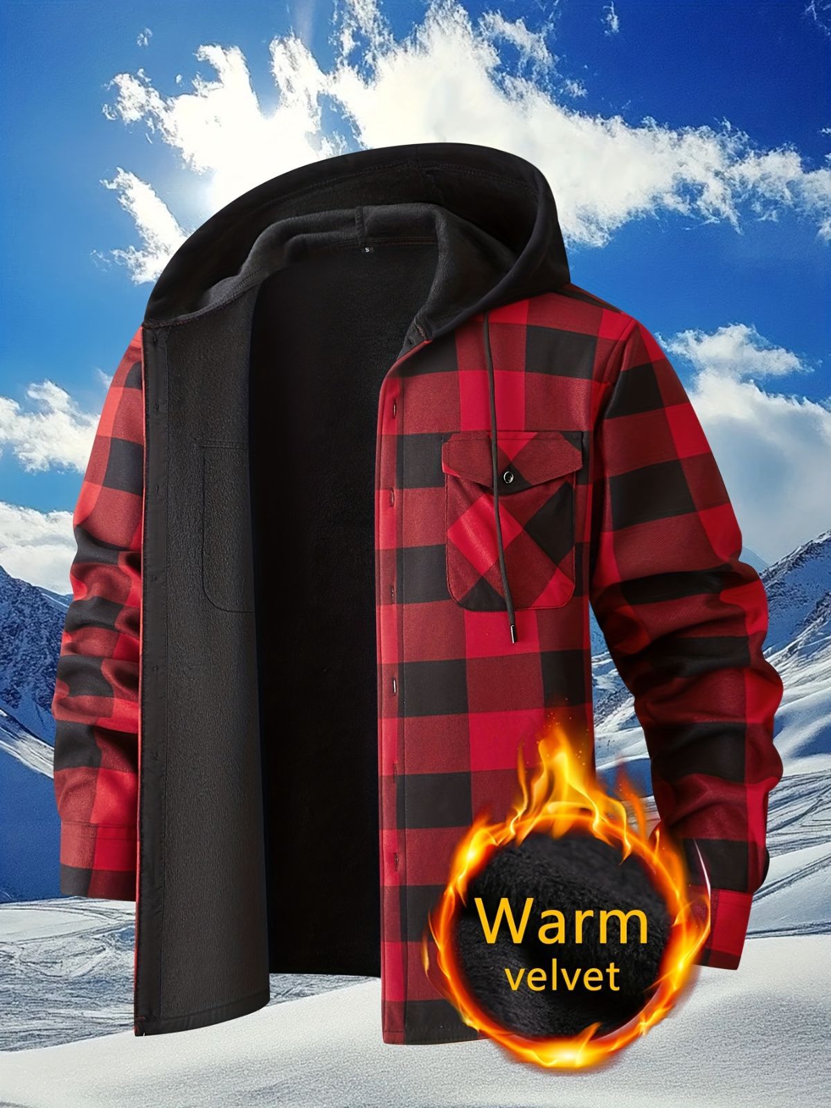 Plaid Hooded Jacket with Velvet Lining - Yellow - Size 2XL(AU 2XL/EU54)