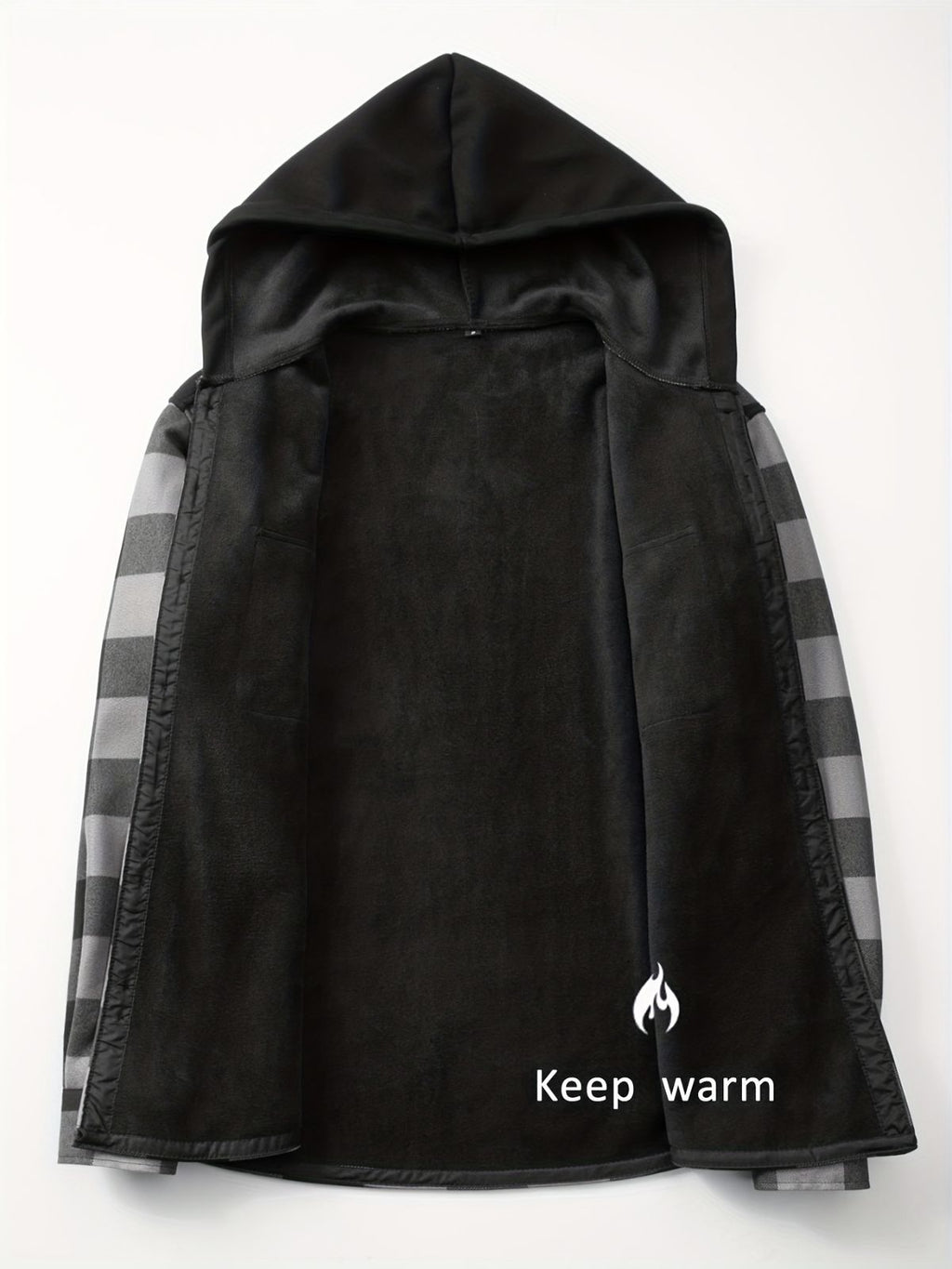 Plaid Hooded Jacket with Velvet Lining - Gray - Size 3XL(AU 3XL/EU56)