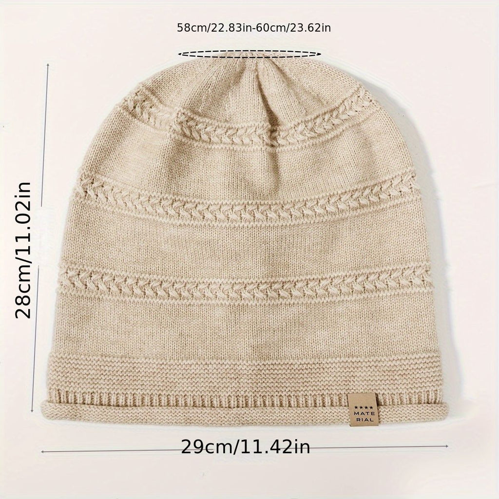 1PCS women's and men's new autumn and winter sheep wool material pure color knitted stackable hat drawstring adjustable cap hoodless hat warm hat cold hat wheat ear embroidery fashionable and versatile model - Black - Size XL(AU XL/EU52)