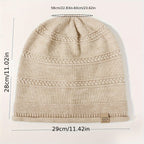 1PCS women's and men's new autumn and winter sheep wool material pure color knitted stackable hat drawstring adjustable cap hoodless hat warm hat cold hat wheat ear embroidery fashionable and versatile model - Black - Size XL(AU XL/EU52)