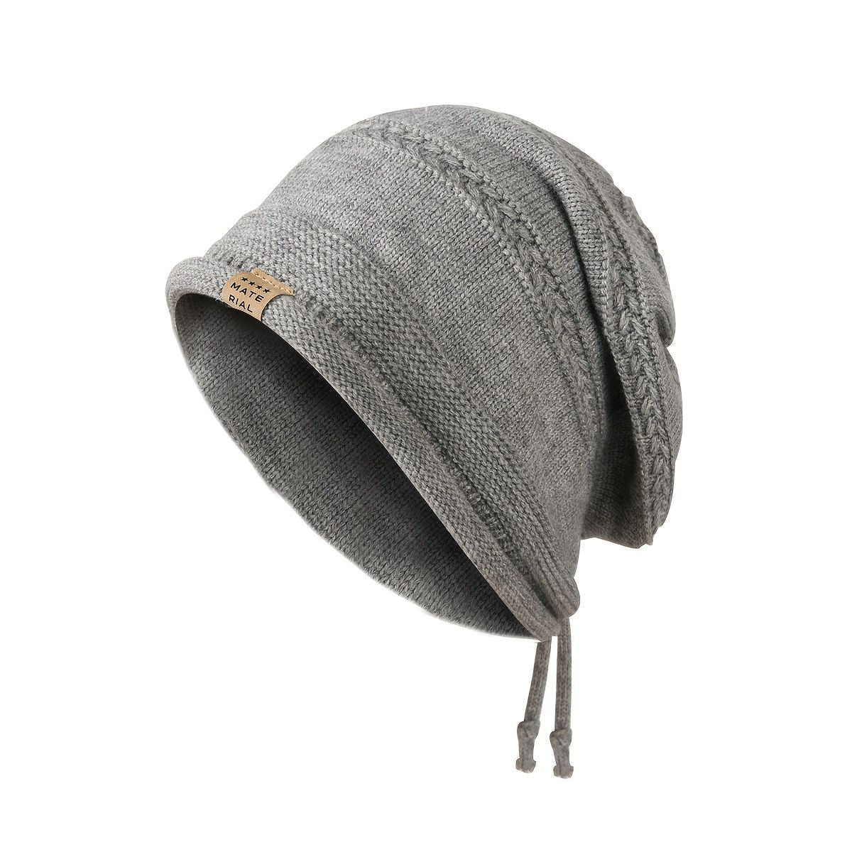 1PCS women's and men's new autumn and winter sheep wool material pure color knitted stackable hat drawstring adjustable cap hoodless hat warm hat cold hat wheat ear embroidery fashionable and versatile model - Coffee - Size XL(AU XL/EU52)