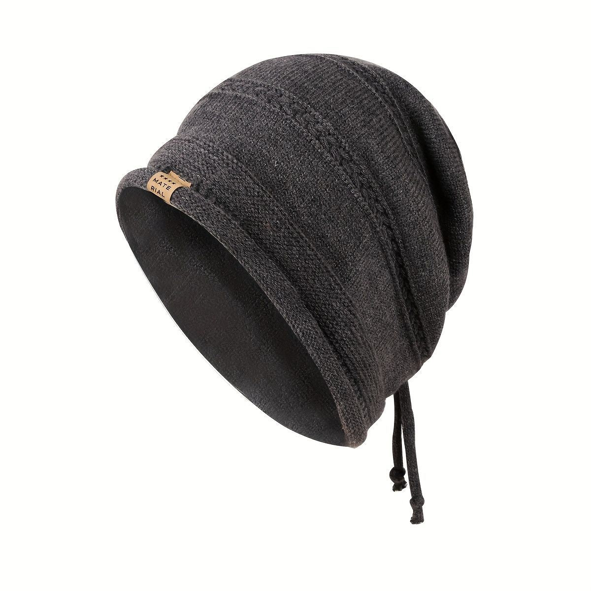 1PCS women's and men's new autumn and winter sheep wool material pure color knitted stackable hat drawstring adjustable cap hoodless hat warm hat cold hat wheat ear embroidery fashionable and versatile model - 浅灰（Light gray） - Size XL(AU XL/EU52)