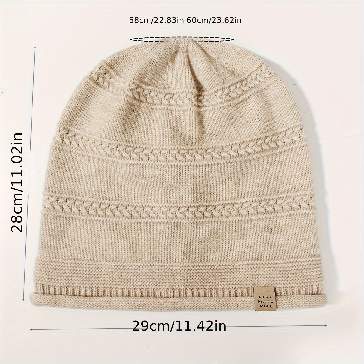 1PCS women's and men's new autumn and winter sheep wool material pure color knitted stackable hat drawstring adjustable cap hoodless hat warm hat cold hat wheat ear embroidery fashionable and versatile model - 浅灰（Light gray） - Size XL(AU XL/EU52)