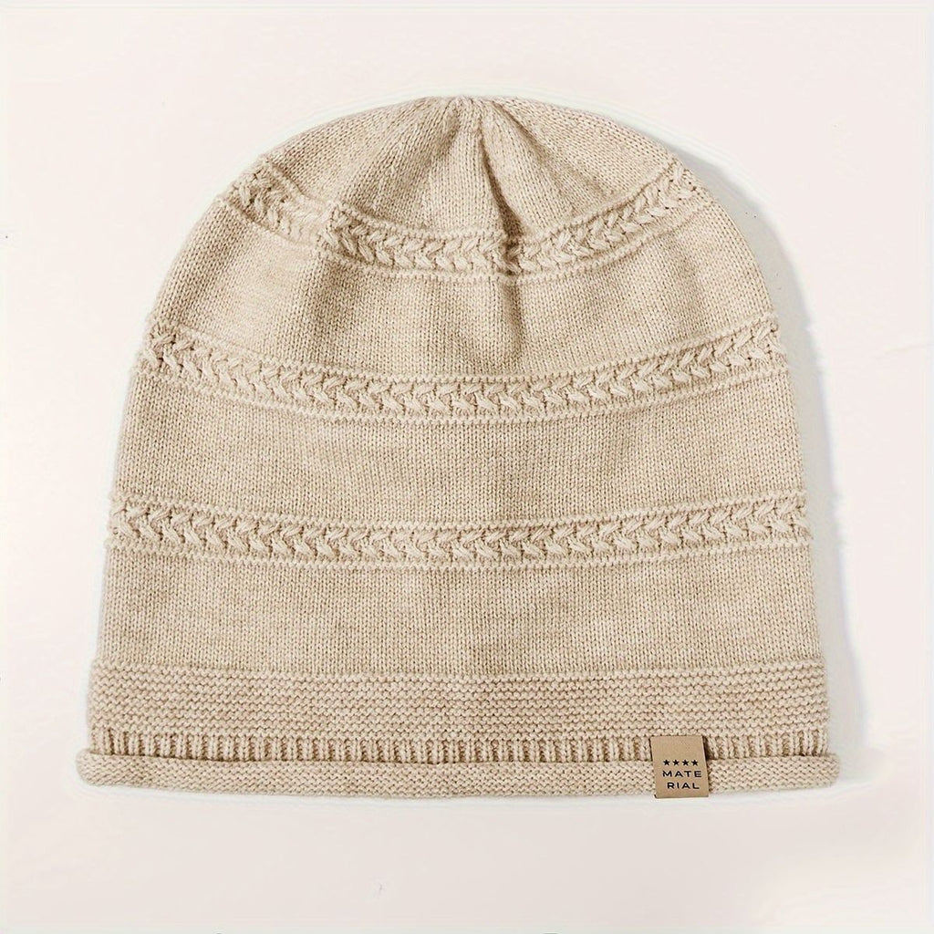 1PCS women's and men's new autumn and winter sheep wool material pure color knitted stackable hat drawstring adjustable cap hoodless hat warm hat cold hat wheat ear embroidery fashionable and versatile model - 浅灰（Light gray） - Size XL(AU XL/EU52)