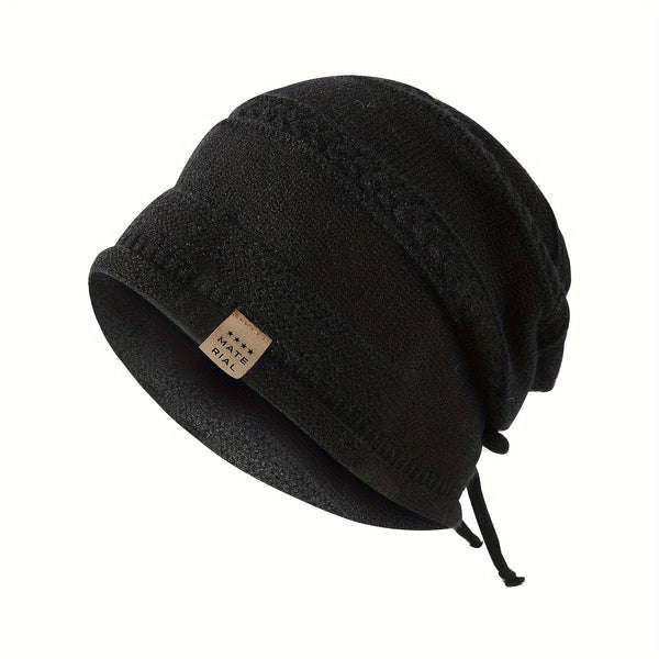 1PCS women's and men's new autumn and winter sheep wool material pure color knitted stackable hat drawstring adjustable cap hoodless hat warm hat cold hat wheat ear embroidery fashionable and versatile model - Gray - Size XL(AU XL/EU52)