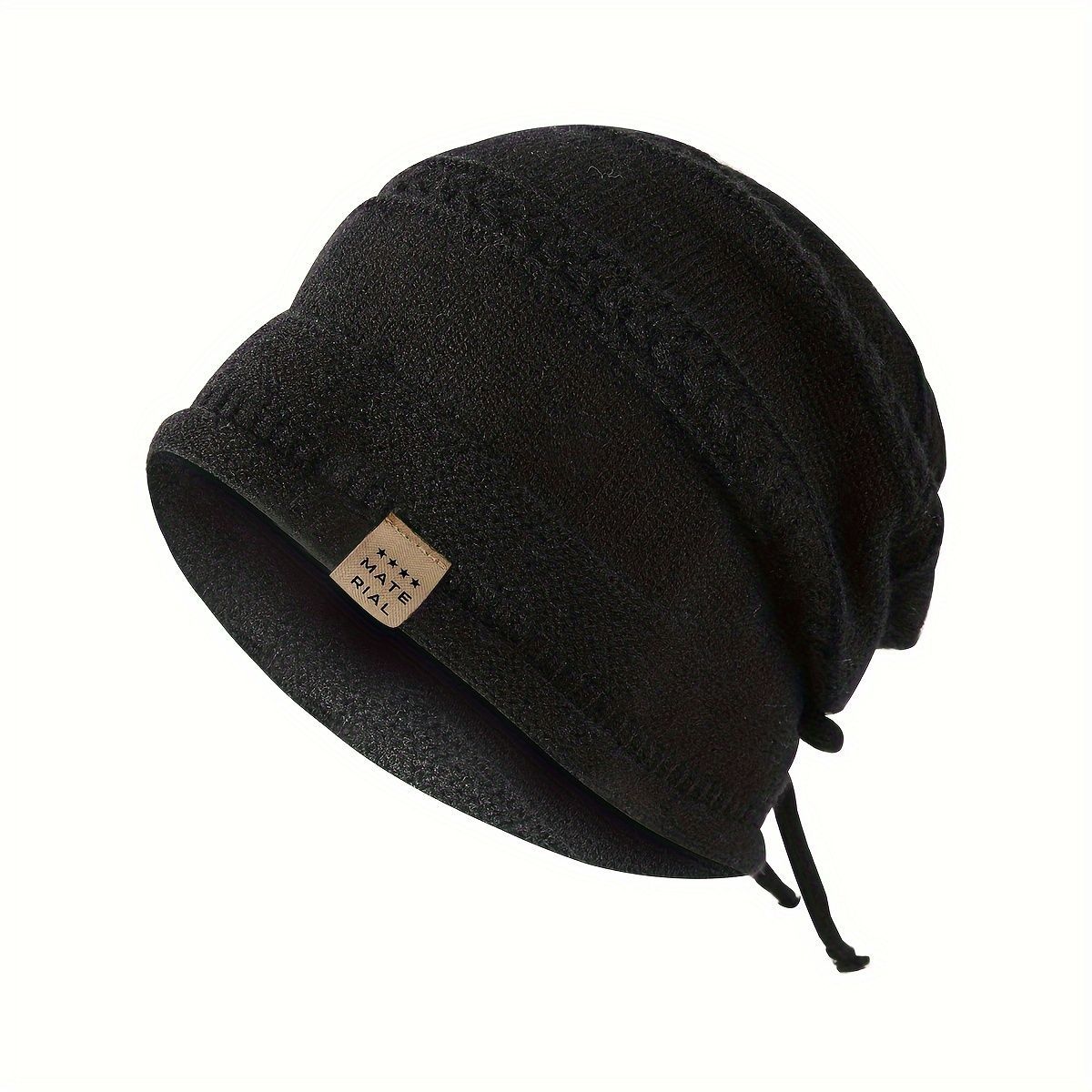 1PCS women's and men's new autumn and winter sheep wool material pure color knitted stackable hat drawstring adjustable cap hoodless hat warm hat cold hat wheat ear embroidery fashionable and versatile model - Gray - Size XL(AU XL/EU52)