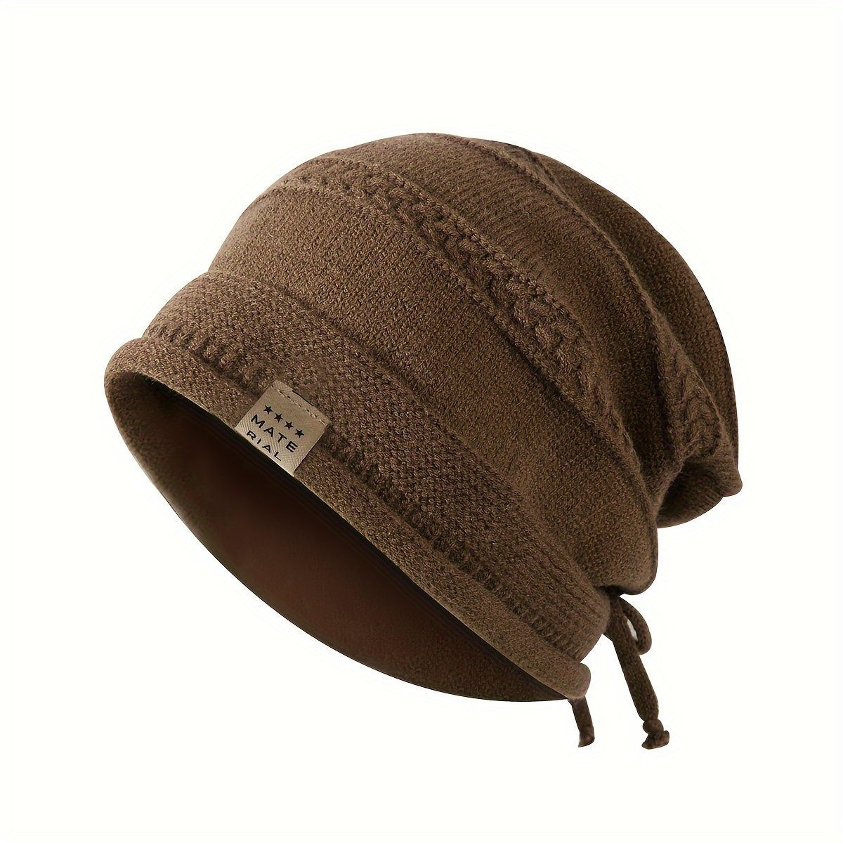1PCS women's and men's new autumn and winter sheep wool material pure color knitted stackable hat drawstring adjustable cap hoodless hat warm hat cold hat wheat ear embroidery fashionable and versatile model - White - Size XL(AU XL/EU52)