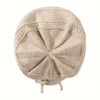 1PCS women's and men's new autumn and winter sheep wool material pure color knitted stackable hat drawstring adjustable cap hoodless hat warm hat cold hat wheat ear embroidery fashionable and versatile model - White - Size XL(AU XL/EU52)