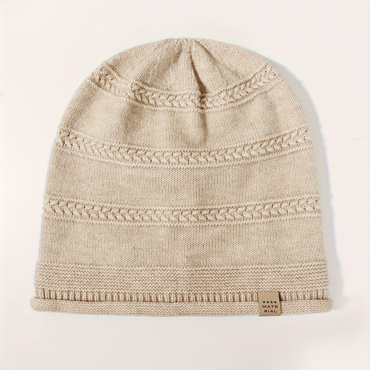 1PCS women's and men's new autumn and winter sheep wool material pure color knitted stackable hat drawstring adjustable cap hoodless hat warm hat cold hat wheat ear embroidery fashionable and versatile model - White - Size XL(AU XL/EU52)