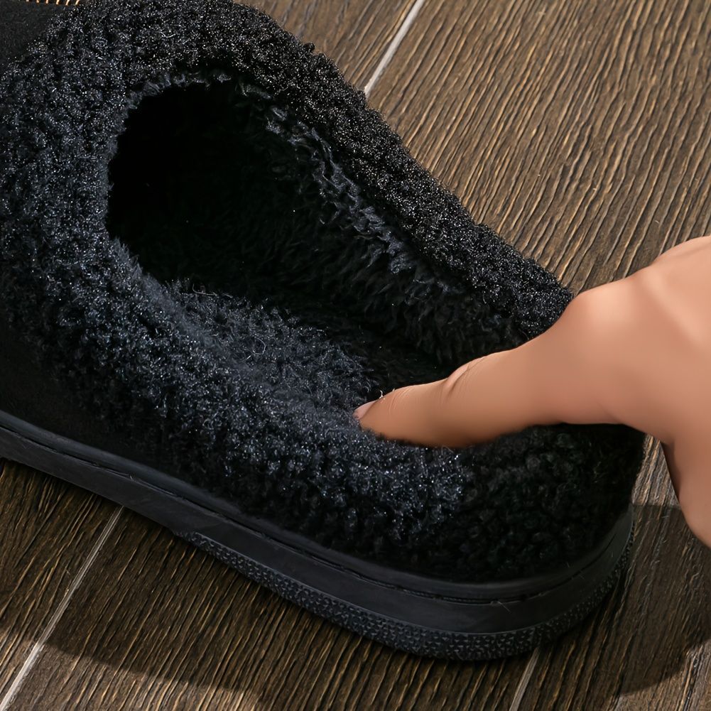 Men's Suede Slippers with Fleece Trim - Black - Size 7(AU7/EU40)