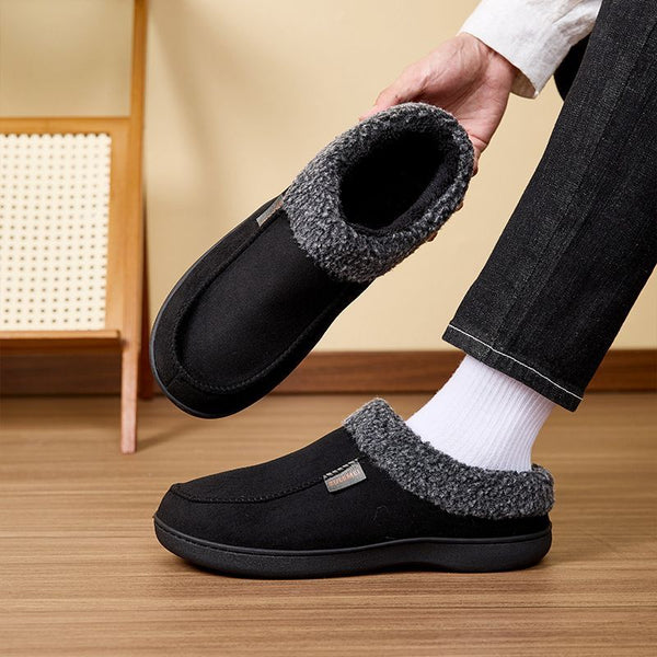 Men's Suede Slippers with Fleece Trim - Gray - Size 10(AU10/EU43)