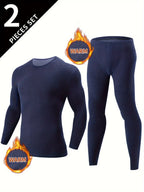 Men's Thermal Underwear Set 2-Piece Long Sleeve Top & High-Waist Pants - Black - Size M(AU M/EU48)