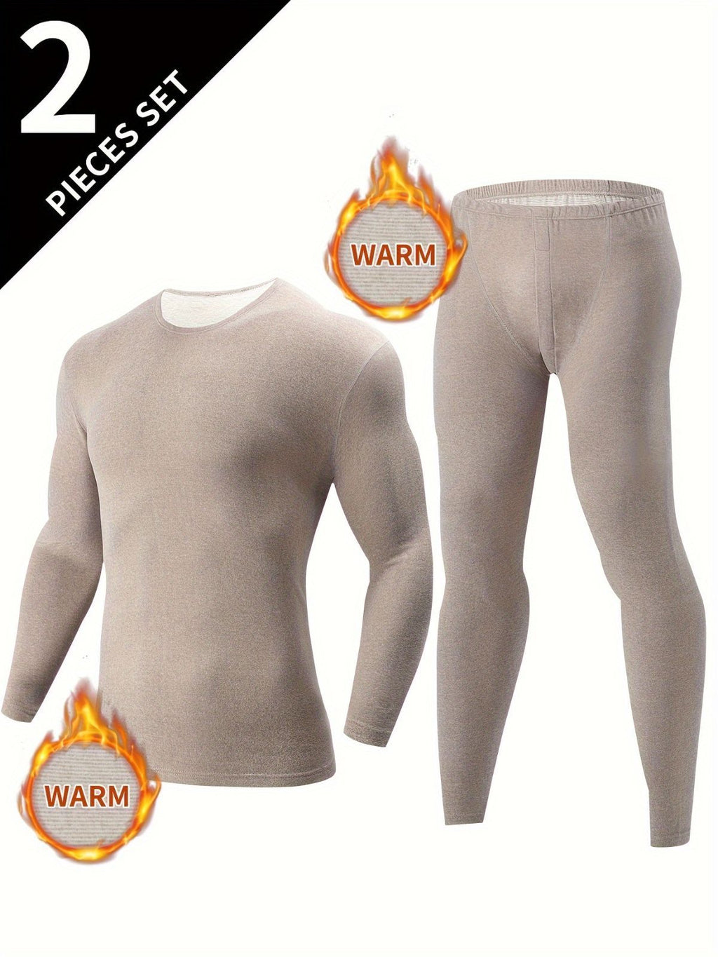 Men's Thermal Underwear Set 2-Piece Long Sleeve Top & High-Waist Pants - Gray - Size S(AU S/EU46)