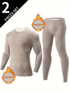 Men's Thermal Underwear Set 2-Piece Long Sleeve Top & High-Waist Pants - Gray - Size S(AU S/EU46)