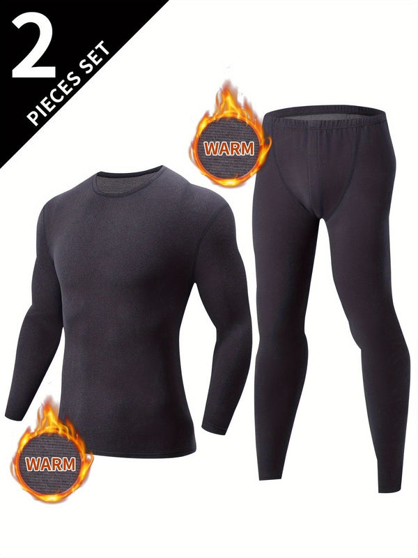 Men's Thermal Underwear Set 2-Piece Long Sleeve Top & High-Waist Pants - Gray - Size XL(AU XL/EU52)