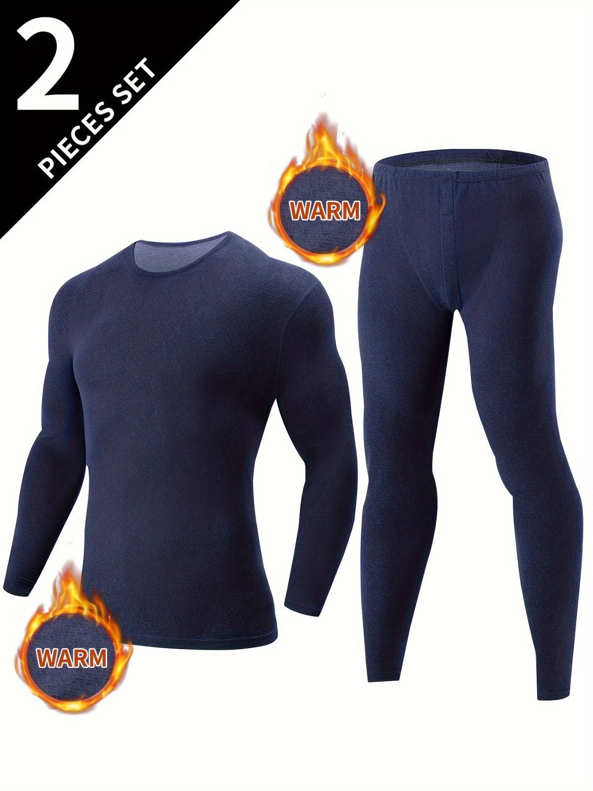 Men's Thermal Underwear Set 2-Piece Long Sleeve Top & High-Waist Pants - Beige - Size S(AU S/EU46)
