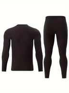 Men's Thermal Underwear Set 2-Piece Long Sleeve Top & High-Waist Pants - Beige - Size S(AU S/EU46)