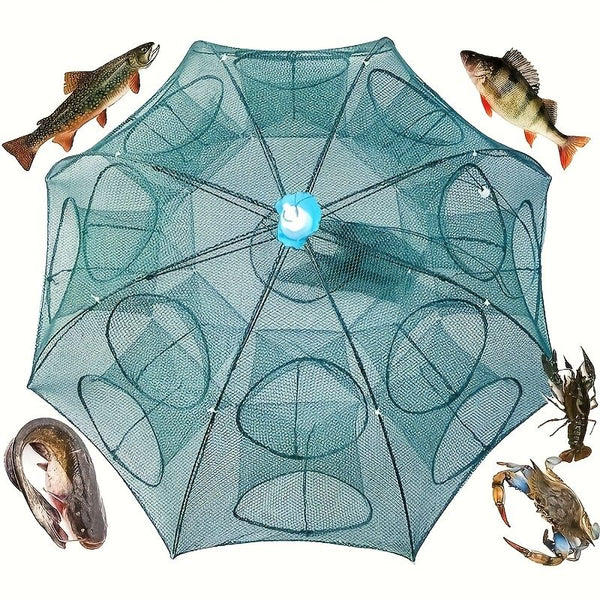 1 piece foldable hexagonal fishing net, various sizes - portable PA nylon net, suitable for mackerel, red crab, crab, etc. - dark green, easy outdoor fishing tool, suitable for Father's Day and holidays, fishing net