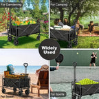 250KG Load Capacity 300L Large Capacity Heavy Duty Foldable Beach Car - All-Terrain Foldable Multi-Functional Handcart with Large Wheels, Side Pockets and Brakes - Durable Oxford Fabric and Stainless Steel Structure, Suitable for Camping, Garden, Sports a